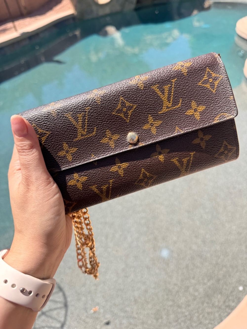 Louis Vuitton Brown Monogram Crossbody Wallet with Gold Chain - Picture 7 of 12